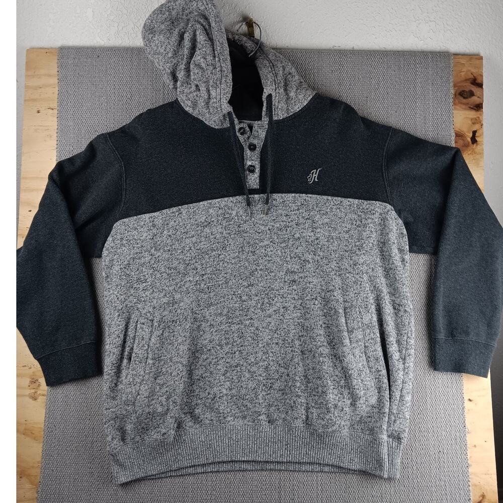 Hooey Hendley Jimmy Hoodie Men XL Charcoal Black Double Lined‎ Hood Pockets Logo